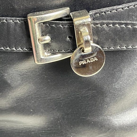 Prada | Black Leather Buckle Kitten Heel Boots - Picture 6 of 10